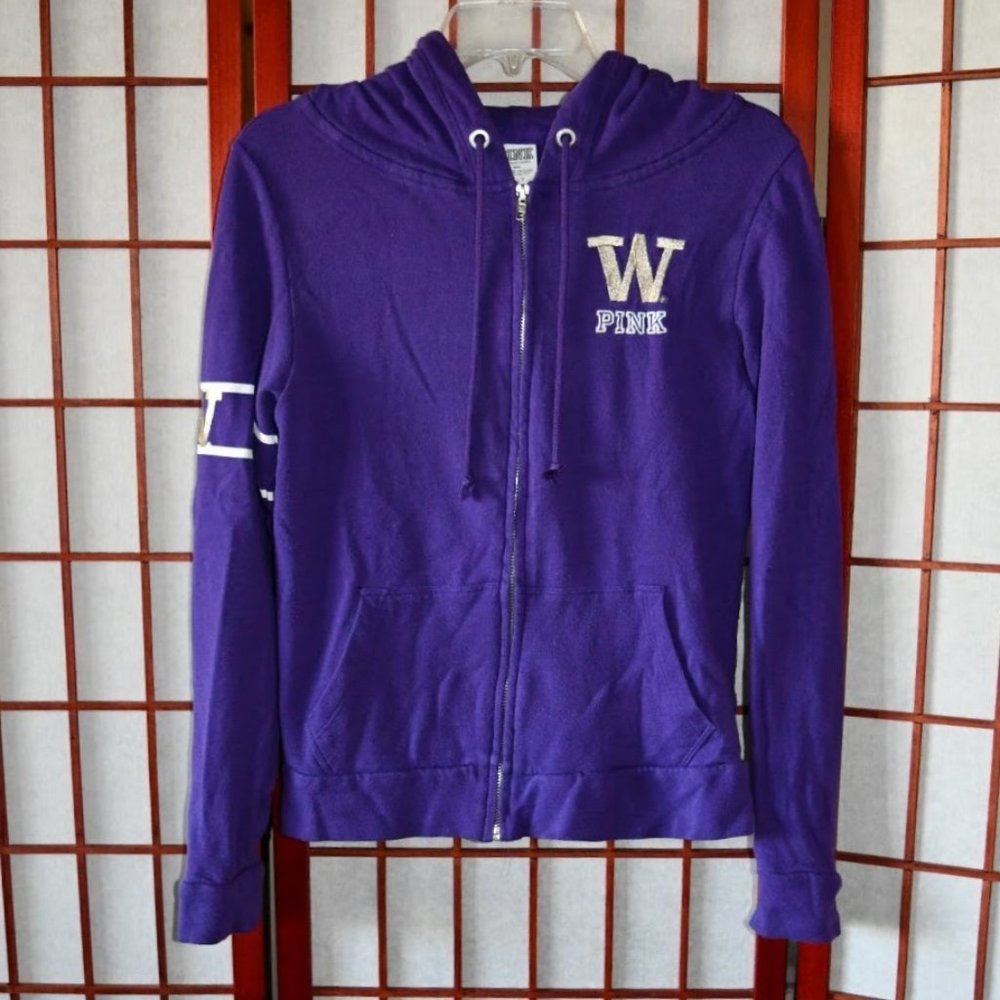 PINK Victoria's Secret Bling University Of Washington Full Zip Hoody - Picture 6 of 11